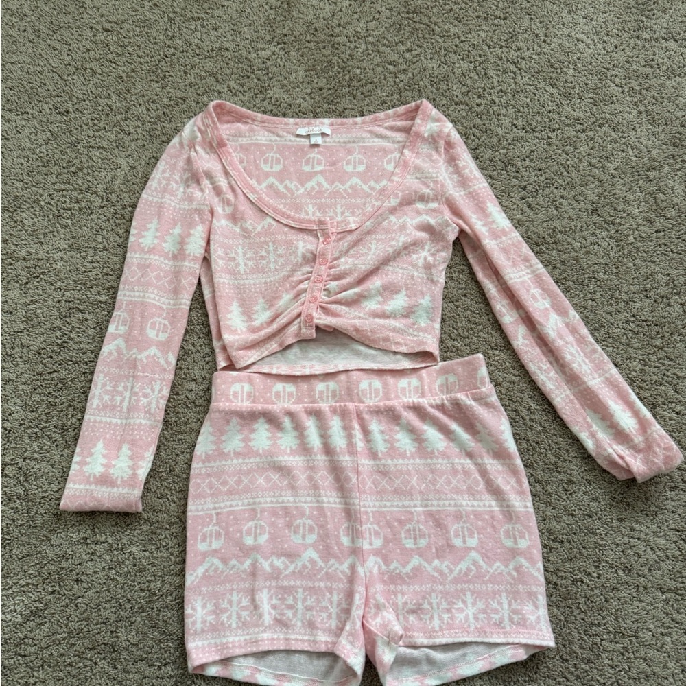 Pink and White Knit Lounge Set